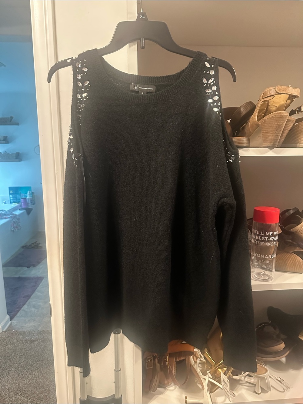 H&M Black Cold-Shoulder Sweater with Shoulder Embellishments